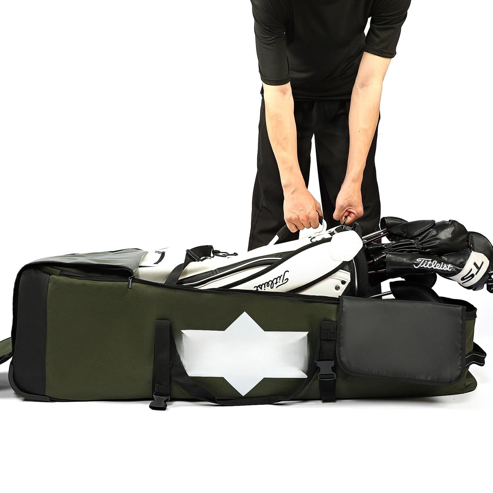 Golf Travel Bag  Full-open Protective & Wheeled Airline-approved Case For Clubs Cart&standbag Soft-sided Waterproof Cover Made Of Heavy Duty Oxford