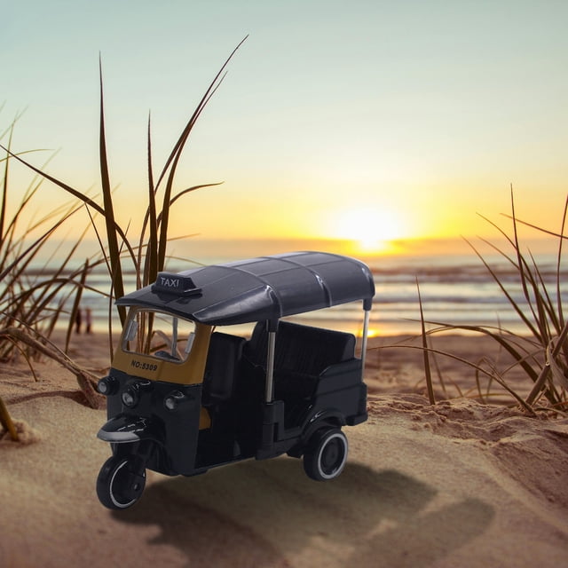 CJiaWei Alloy Thailand Model Retro Three Wheeled Taxi With Sliding Wheels (Cake Topper & Display )