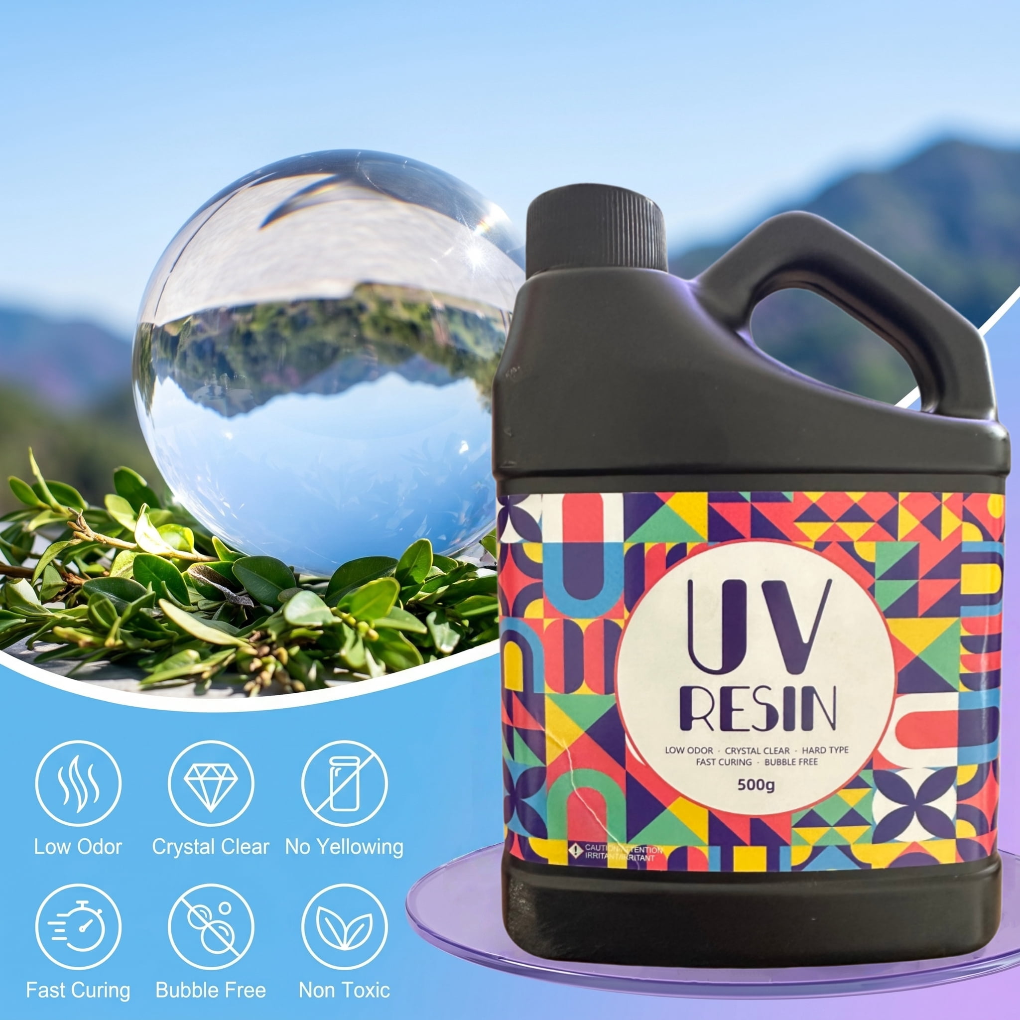 1000g Fast Curing UV Resin Kit Crystal Clear Odorless Low Viscosity High Gloss for Jewelry, Crafts, Casting & Coating