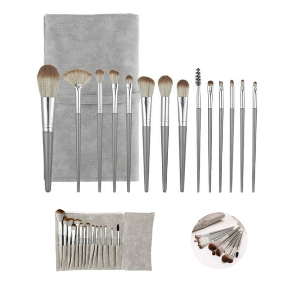 Ilili Travel Makeup Brush Set Complete Eyebrow Eyeshadow Loose Powder Blush Foundation Concealer Contour Professional Makeup Brushes 14pcs (Gray)