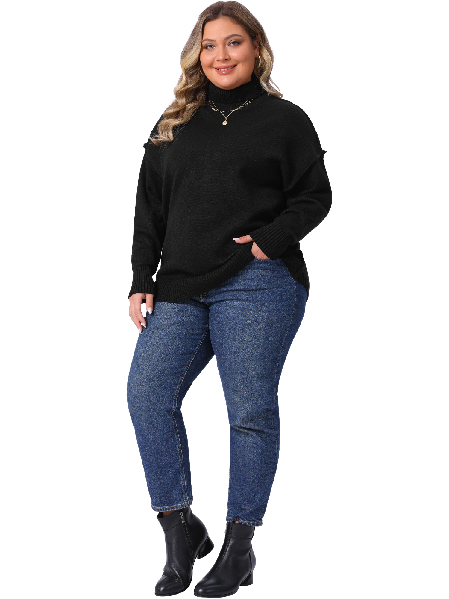 DARING DIVA Plus Size Long Sleeve Knit Top Loose Pullover Sweater 3X Black