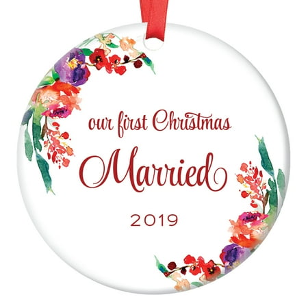 Newlywed Christmas Ornament 2019 First Xmas Tree Gift Idea for New Husband & Wife First Christmas Married, 3