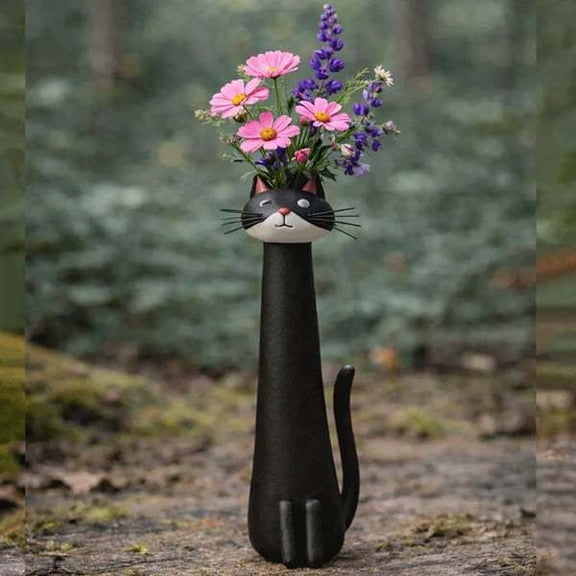 XIBUFE Quirky Cat Vase for Flowers – Handcrafted Ceramic Kitty Planter, Whimsical 7.5" Flower Vase, for Desk, Shelf & Boho Home Decor, a Good Gift for Cat Lovers, Flower Vase
