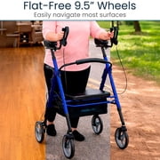 Vive Mobility Upright Walker T-Series – Outdoor Stand-Up Rollator with Seat for Seniors, Blue