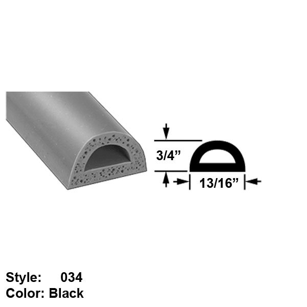 Water and Weather Resistant Hollow Foam Rubber Surface Mount Seal, Style 034 Ht. 3/4" x Wd. 13