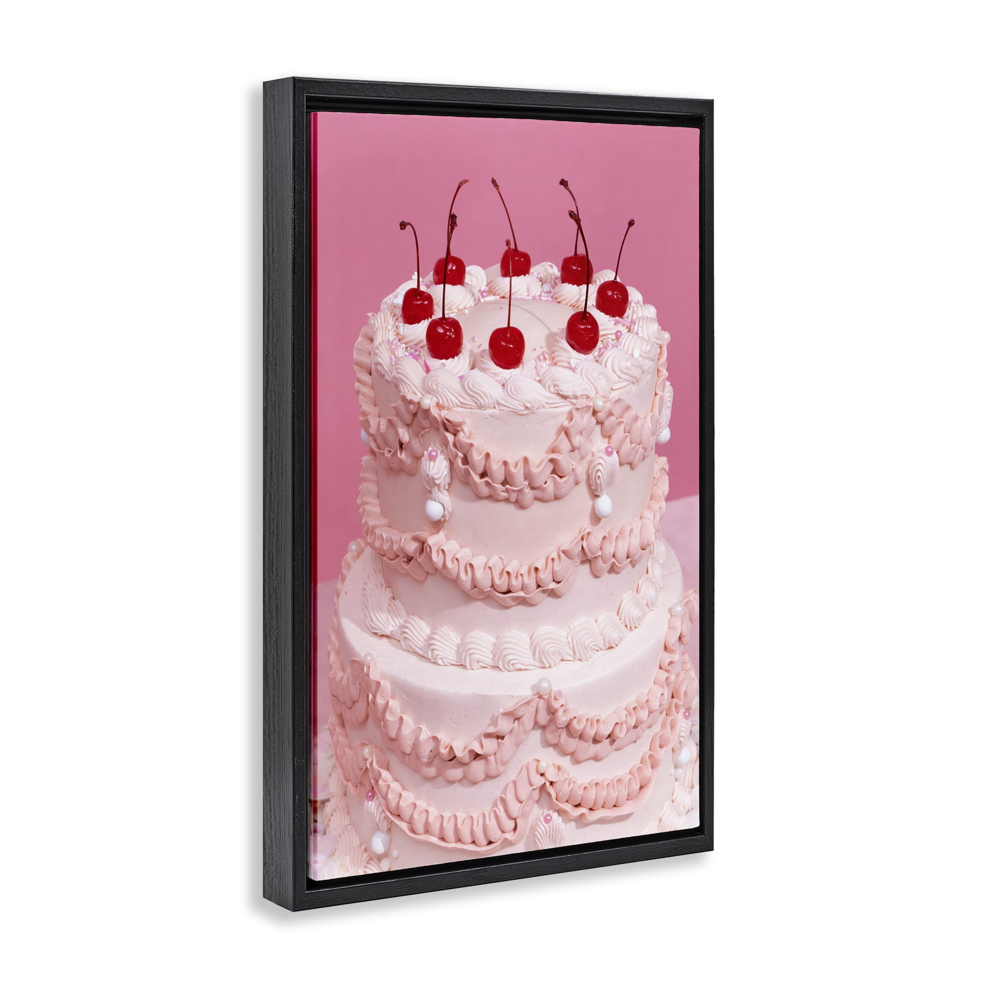 Stupell Industries Pink Cherries Cake Food & Beverage Painting Black Floater Framed Art Print Wall Art, 17 x 25