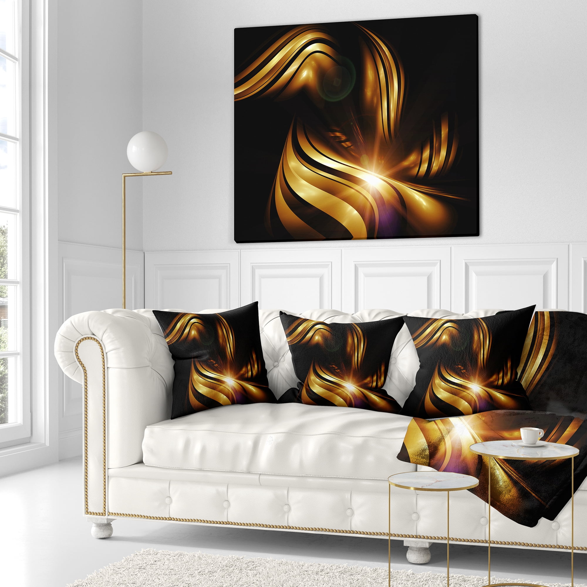 Designart Abstract Gold Fractal Background - Contemporary Abstract Throw Pillow - 16x16