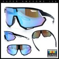 thumbnail image 2 of Boys Color Mirror Sportsmans Shield Oversized MTB Wrap Around Plastic Sunglasses Black - Blue Mirror, 2 of 7