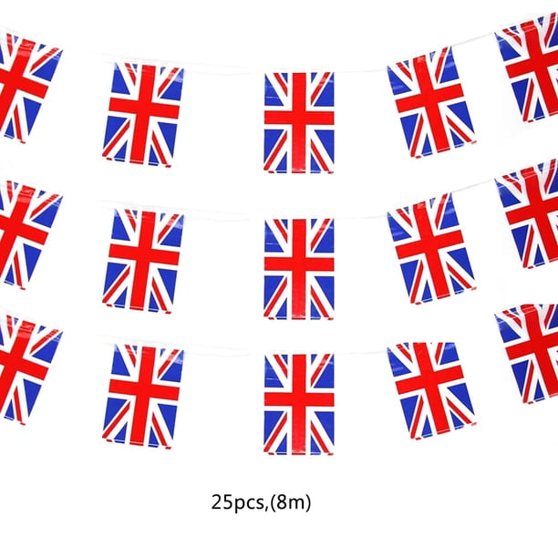 Banderines triangulares, banderines triangulares de la Unión, 25 piezas, banderines con banderas británicas, banderines con banderas de Inglaterra para aniversario, diseñados para precisión