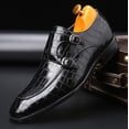 thumbnail image 6 of Santimon Men Dress Double Monk-straps Shoes Crocodile Pattern Slip On Casual Business Leather Shoes Black 11 US, 6 of 7