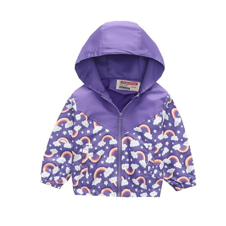

B91xZ Girls Outerwear Jackets & Coats Toddler Kids Baby Boys Girls Cartoon Dinosaur Rainbow Camouflage Zip Windproof Jacket Hooded Trench Girls Purple 18-24 Months