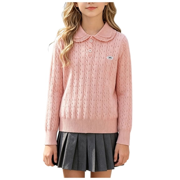 Mnyotv Girls Long Sleeve Knitted Cardigan Sweaters Casual Fall Winter Outfits Size 9-10 Years