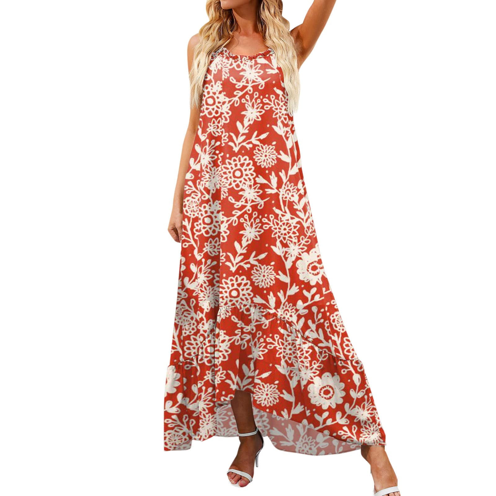 Ladies Summer Casual Patchwork Striped Long Beach Boho Dress ❤Womens Sleeveless Maxi Dresses 