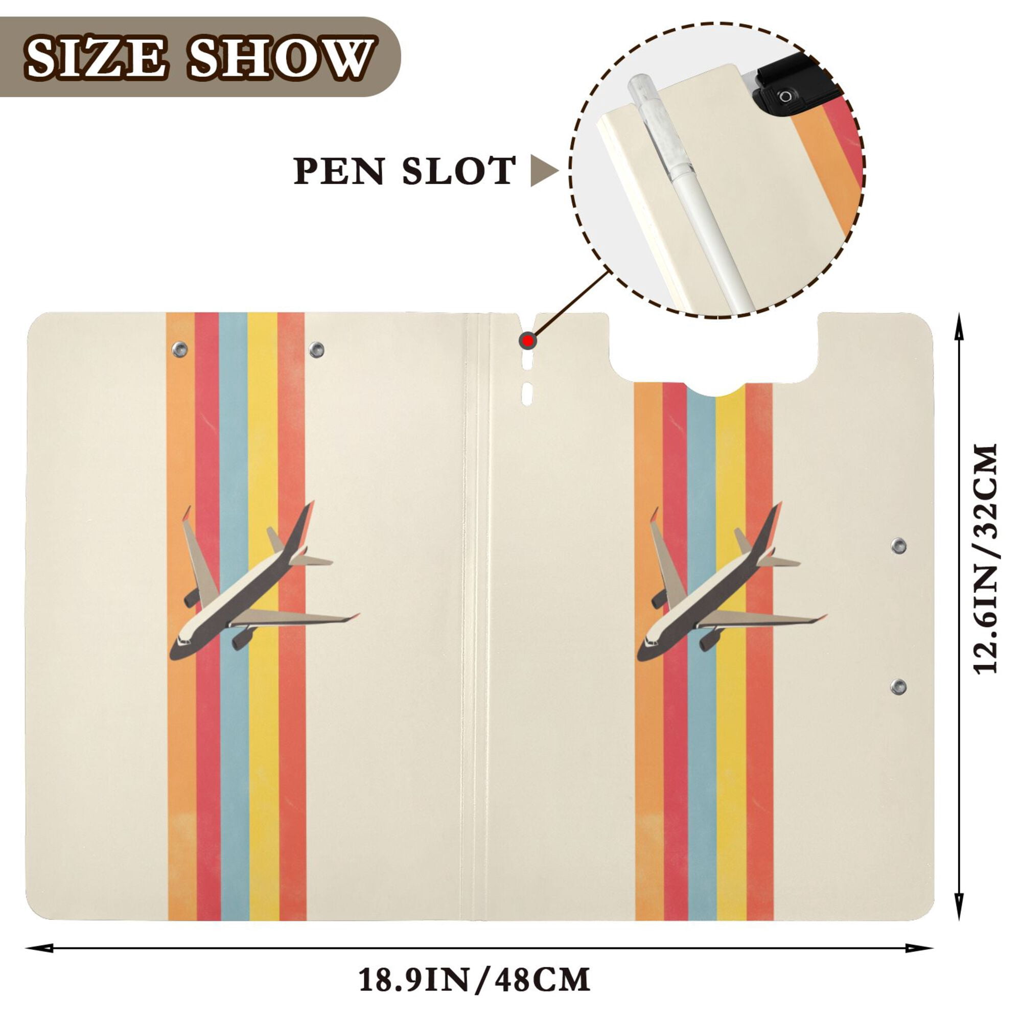 FORMRS A4 Clipboard Folder with Pen Holder Horizontal Foldable School Office Binder, Colorful Plane