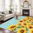 thumbnail image 2 of Large Area Rugs for Living Room Bedroom, Sunflower 5'x8' Rug Washable Carpet Runner Indoor Outdoor, Yellow Summer Botanical Blue Striped Farmhouse Non Slip Floor Mats Rug for Kitchen, Bathroom, 2 of 8