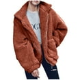 thumbnail image 4 of Ladies Loose Plush Long Sleeve Zipper Pullover Pocket Color Sweater Coat, 4 of 6