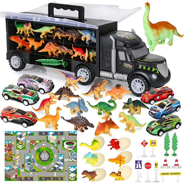37 En 1 Juguete De Camión Transportador Dinosaurio Vehículo Xtellar Color Verde