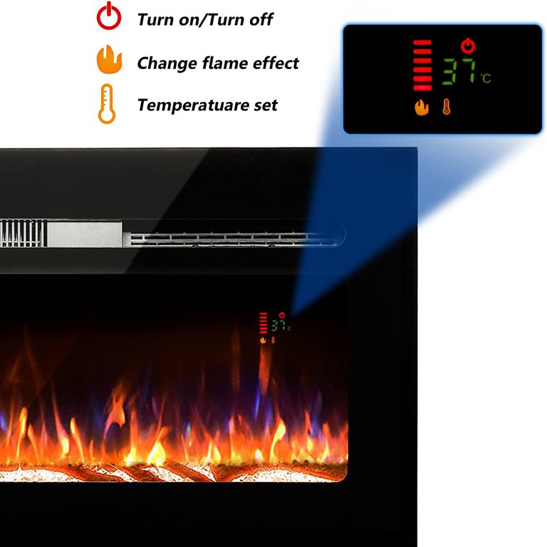 BizHomart 60 Electric Fireplace, Recessed u0026 Wall Mounted Electrical  Fireplace with Bracket, Ultra Thin, Low Noise, Remote Control, Timer,  Logset u0026 Crystal, Adjustable Flame Color, 1500W, Black - Walmart.com