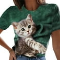 thumbnail image 2 of Oversized T Shirts For Women Blouse Cat Digital Print Crewneck Short Sleeve Top Green Dressy Pullover Sweatshirts Tops XXXL, 2 of 9