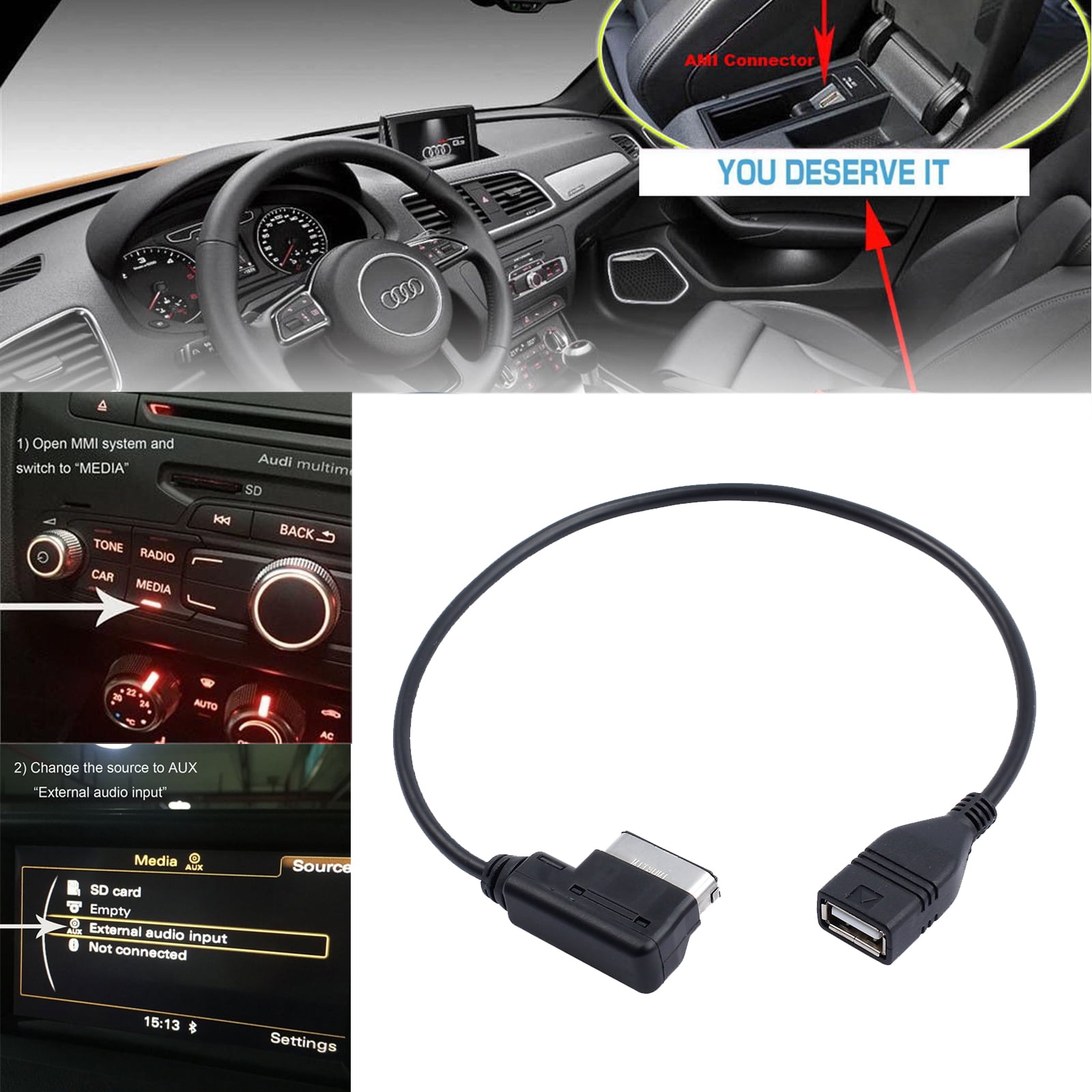For Audi VW Skoda AMI MMI MDI Interface AUX Stereo Music USB Cable Adapter Cord 