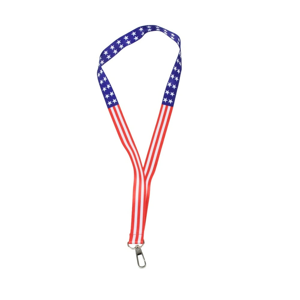 US Flag Keychain Neck Lanyard USA Key Chain Patriotic Keyring Work ...