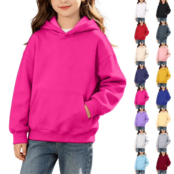 Girls Oversized Hoodies Fleece Pullover Sweatshirts Kids Fashion Casual Outfits Fall Winter Clothes Hot Pink 5-6Y