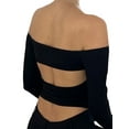 thumbnail image 4 of Seyurigaoka Women's Ribbed Off Shoulder Crop Tops Long Sleeve Solid Color Back Cutout Slim Fit Sweater Shirts, 4 of 7