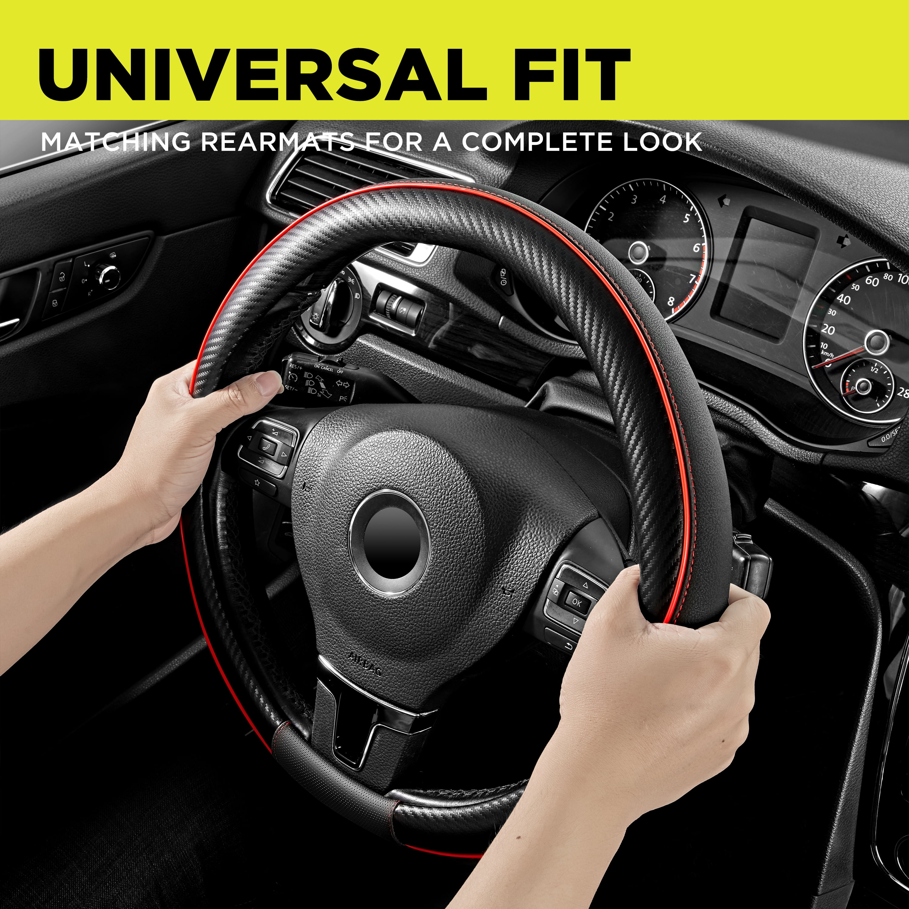 Auto Drive Car Steering Wheel Cover - Leather Material, Black Color-Universal Fit for  15'' - 24WM16