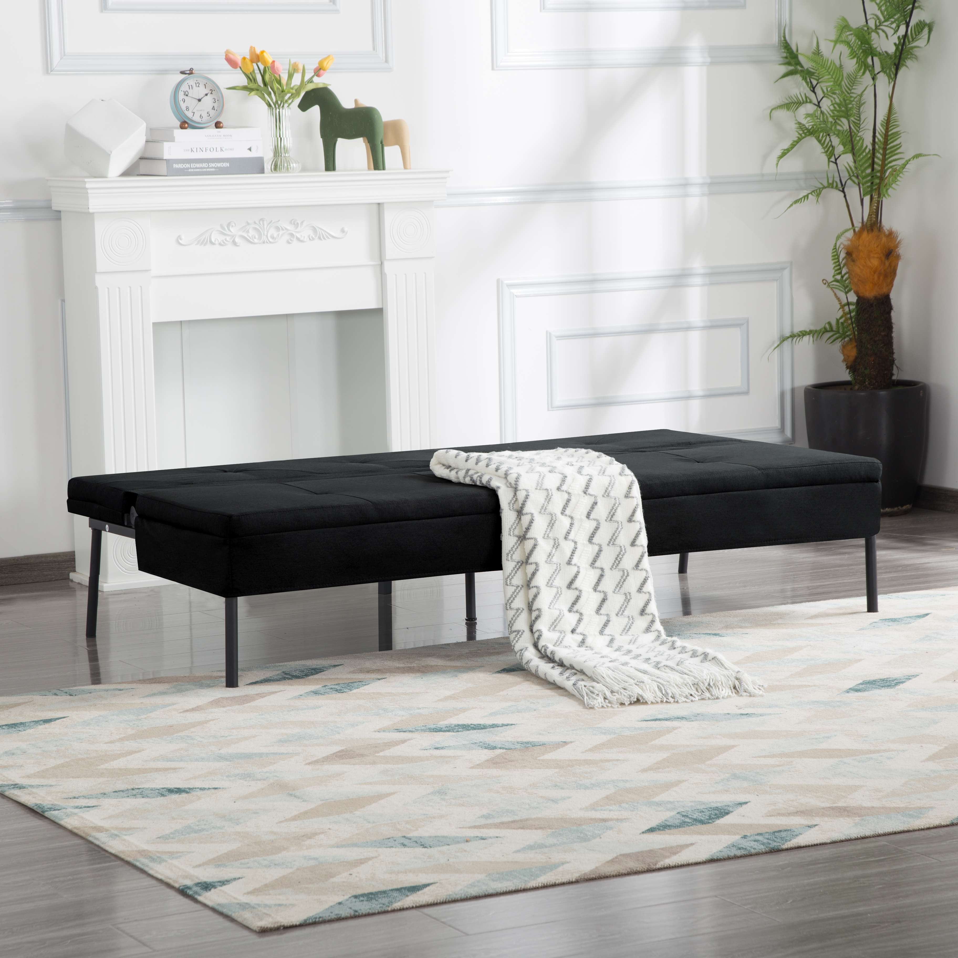 Gewnee 63" Modern Convertible Futon Sofa Bed,Pull-Out Sleeper with Adjustable Backrest(Black)