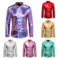 thumbnail image 3 of Mens Disco Dress Shiny Shirt Long Sleeve Casual Button Down Shirt Nightclub, 3 of 8