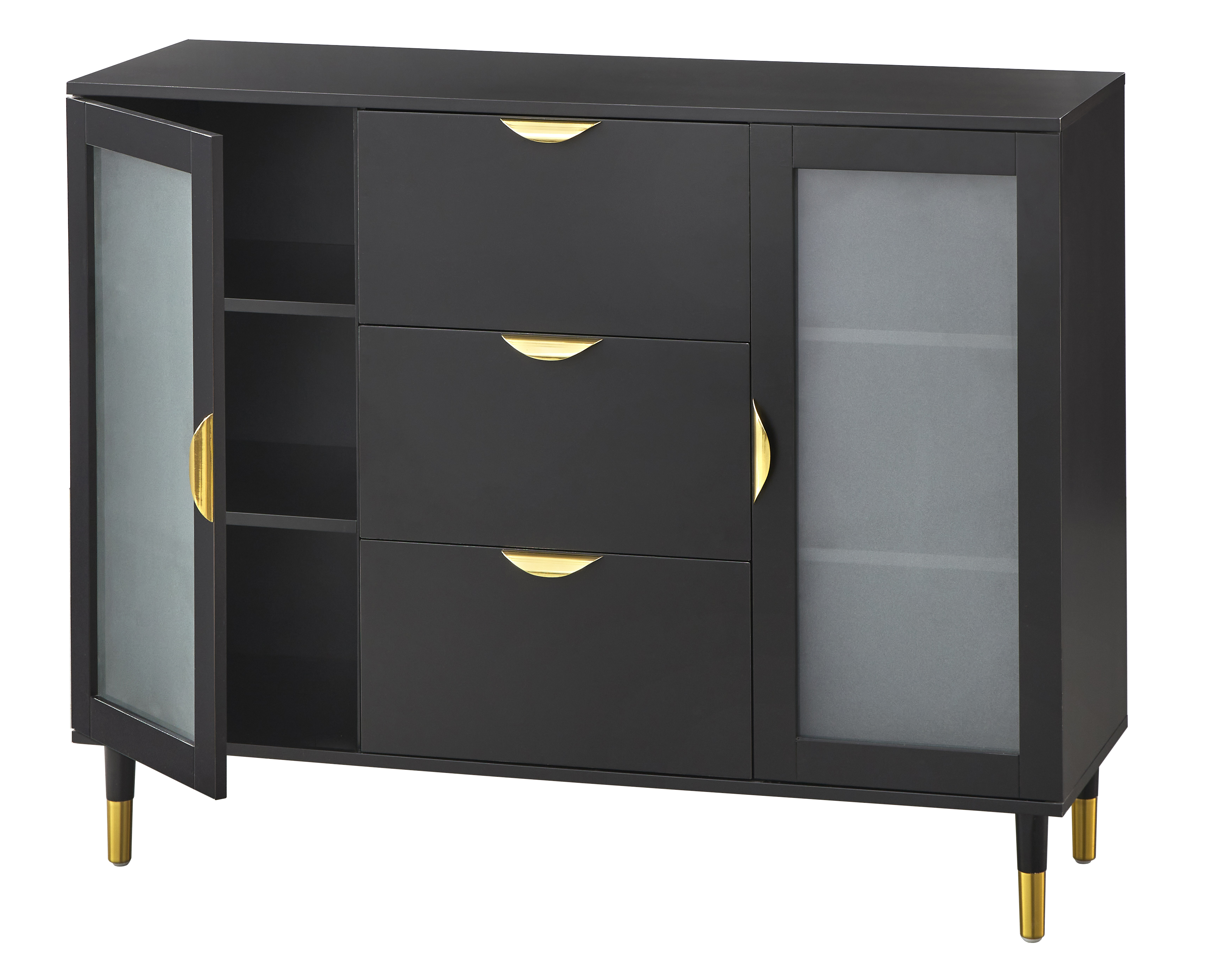 TMS Wescott 47.6" Wide Mid-Century Sideboard with Tempered Glass Doors, Black