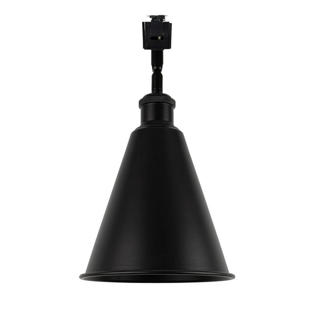FSLiving Adjustable Angle J-Type Track Pendant Light E26 Matt Black Base Black Metal Shade Retro Industrial Design Lighting Fixture for Kitchen Island Bar Sink Home Decor (No Bulb & Track) - 1 Light