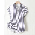 thumbnail image 5 of Ayolanni Button Down Summer Shirts for Women Dressy Striped V-Neck Short Sleeve Blouse Fitted Office Cap Workout Shirts 2026 Summer Tops Blue S, 5 of 6