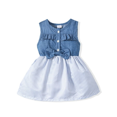 

Toddler Girls Denim Dresses 2T Girls Clothes Summer Sleeveless Frocks Little Girls Jeans Clothing Blue Strip Kids Outfits 3T Girls Dress