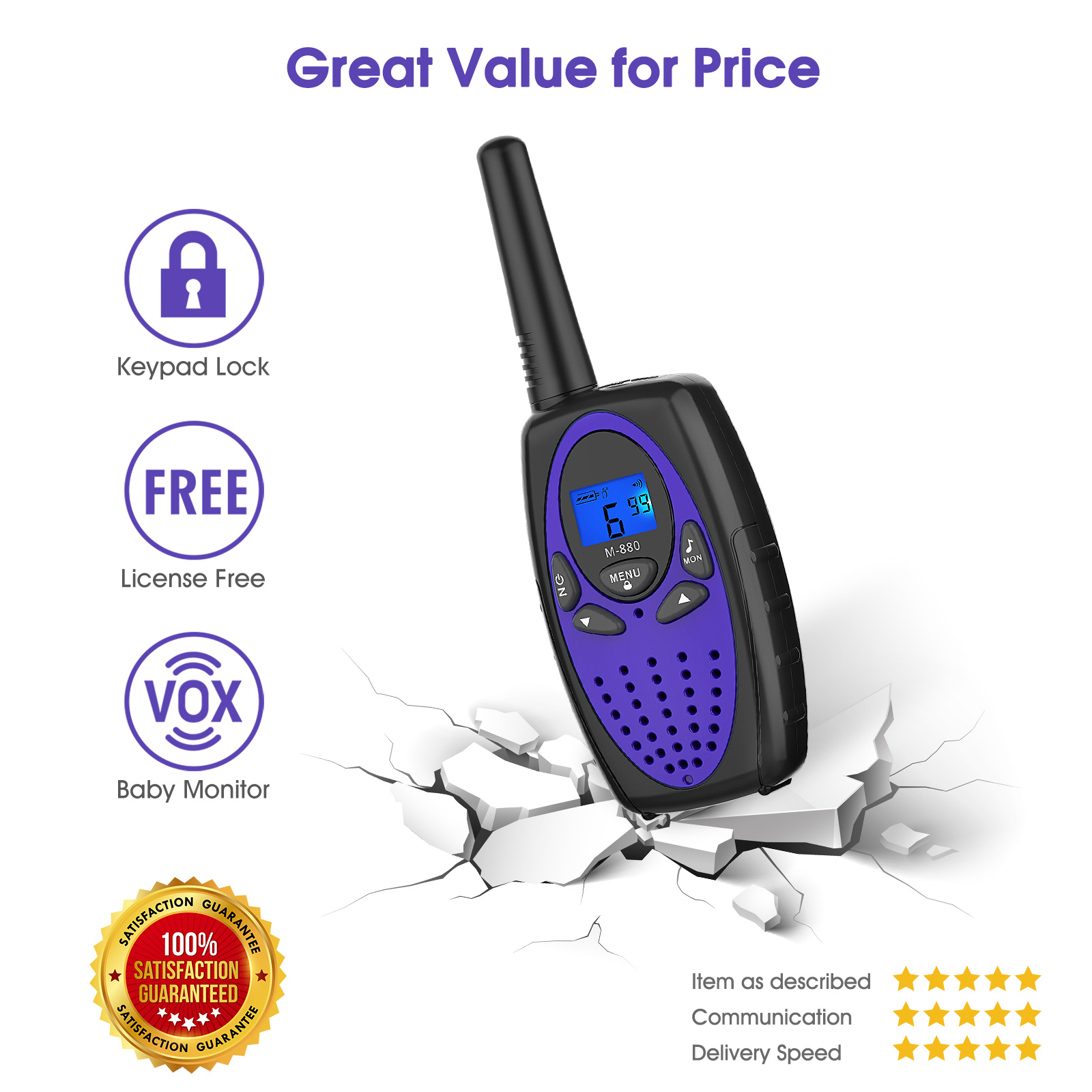 WisHouse M880 Walkie Talkies 2 Pack Purple photo 7