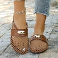 thumbnail image 2 of Rokment Womens Metallic Buckles Dressy Mules Backless Sandals Fashion Casual Leopard Leather Fishnet Mesh Patchwork Closed Toe Flat Slip on Summer Shoes Brown Size 6.5, 2 of 6