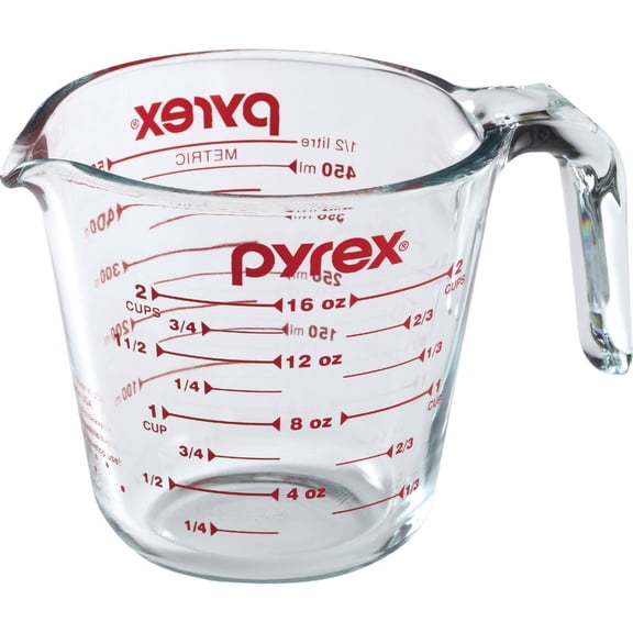Pyrex Prepware 6001075 Measuring Cup, Red Graphics, Clear