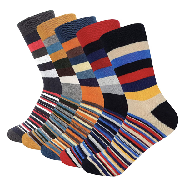 5 Pairs Men Dress Socks Funky Colorful Pattern Combed Cotton Crew Socks