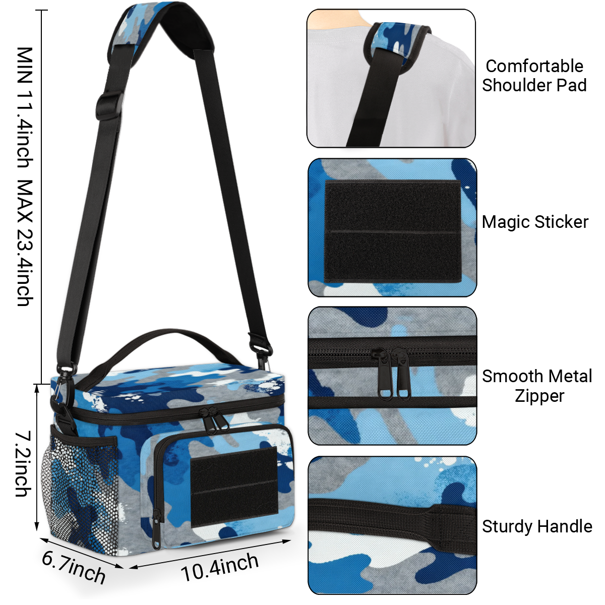 Lunch Box for Adults,Tactical Lunch Bag,Leakproof Insulated Lunch Bag for Adjustable Shoulder Strap,Water Bottle Pouch Cooler Bag for Work Outdoor Picnic Trips 8L(Camouflage Blue)