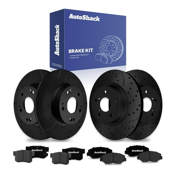 AutoShack Front Vented & Rear Solid Drilled & Slotted E-Coated Brake Rotors Black Finish   Ceramic Pads 12-PC Brake Kit Replacement for 2013-2015 Honda Civic 2014-2015 Acura ILX NightGuard