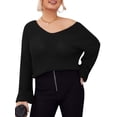 thumbnail image 1 of Suéteres de talla grande para mujer Suéteres de punto casuales de manga larga con cuello en V CACAGOO Camiseta de manga corta, 1 of 7