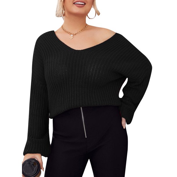 Suéteres de talla grande para mujer, de manga larga, cuello en V, informales, de punto
