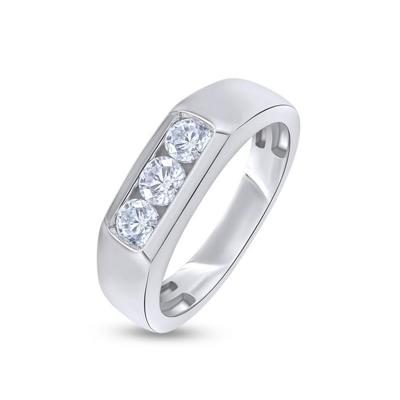 AFFY 3 Stone Men's Ring Lab Created Moissanite Wedding Band Ring In 10K Solid White Gold Jewelry Gift For Him Her (0.50 Cttw) Ring Size -10