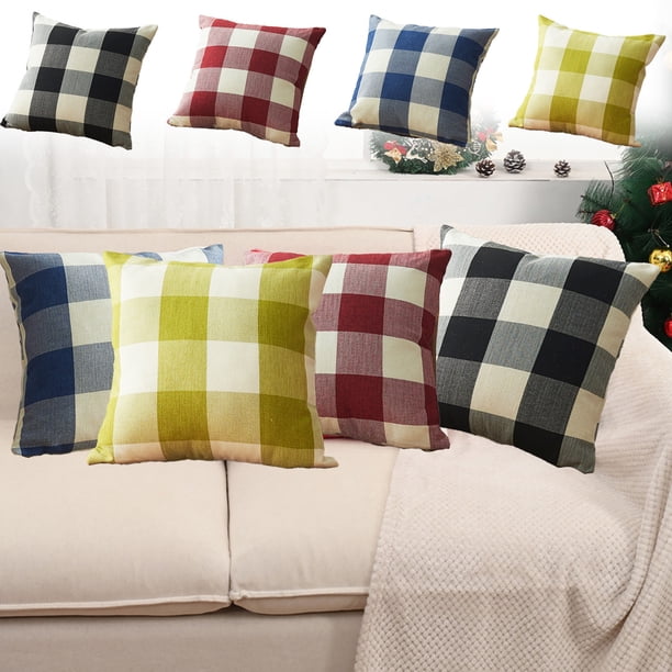 Xihbxyly Funda de Almohada a Cuadros, Tela de Lino Transpirable, Tacto Suave y Cómodo, Decoración Versátil para El Hogar, Ideal para Sala de Estar o Dormitorio, Fácil de Limpiar, Tamaño 45 X 45 Cm.