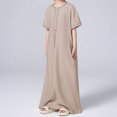 thumbnail image 6 of Xiaowennn Arabic Thobe Thobe Short Sleeve Embroidery Kaftan Crew Collar Robe With Button Up For Boys Girls Boys Undershirts Size 5-6, 6 of 6