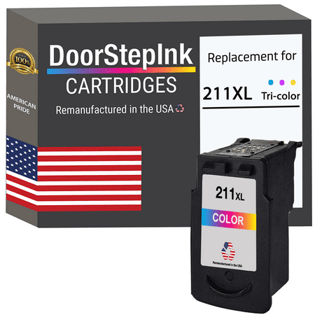 DoorStepInk High Yield Ink Cartridge for Canon CL-211XL Tri-Color DoorStepInk Remanufactured in The USA High Yield Ink Cartridge for Canon CL-211XL Tri-Color DoorStepInk Cartridge has been remanufactured in the USA using state-of-the-art technology under strict quality control to ensure the quality of all Canon inks at a high level. We remanufacture each cartridge to the highest quality standards to match OEM ink level  color  and performance guaranteed. DoorStepInk is a leader and award-winning recycler of inkjet cartridges. Our Canon ink cartridges allow pictures to come out sharp with strong details for a more realistic appearance and higher quality. Each one is remanufactured using the latest technology and customized equipment to produce the highest quality ink cartridges in the world. It s capable of delivering a wide range of colors. Each print from this tri-color ink cartridge will stay vibrant for a long time. This Inkjet Print Cartridge is also compatible with several different models. Key Features: Every cartridge is remanufactured in the USA Plug and print for brilliant  sharp  and high-quality printouts 100% satisfaction guaranteed Page Yield: Tri-Color 350 Environmentally friendly ink cartridges The use of remanufactured printing supplies does not void your printer