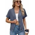 thumbnail image 2 of Women's Waffle Knit Shacket V-Neck Short Sleeve Casual Summer Top Dressy Blouse Dark blue XXL, 2 of 10