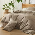 thumbnail image 3 of Linen Duvet Cover Queen - Linen Cotton Blend Bedding Set, Soft & Cozy, 3 Pieces, 1 Duvet Cover 90x90 Inches and 2 Pillowcases, Brown Color Cooling Bedding, Comforter Sold Separately, 3 of 9