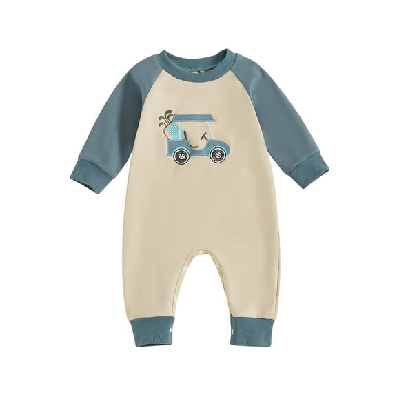 Licupiee Baby Boy Fall Romper Golf Cart Embroidery Long Sleeve Jumpsuit