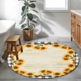 thumbnail image 4 of Round Area Rug 4ft,Garden Sunflower Buffalo Check Washable Carpet Non-Slip Runner Accent Rugs Indoor Floor Mat for Bedroom Living Room Decor,Farm Floral Letter Texture, 4 of 9